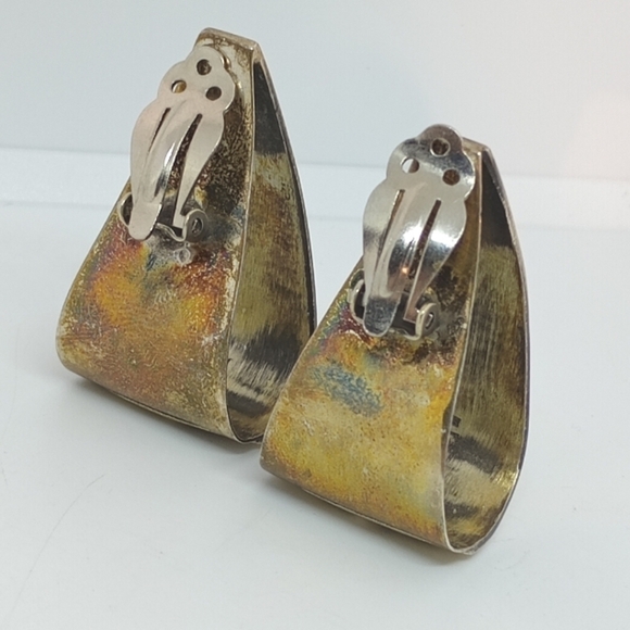 * huge vintage Mexico 925 brutalist modernist sterling silver clip on earrings - Picture 3 of 7
